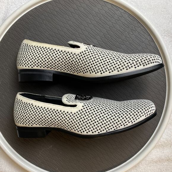 Stacy Adams Swagger Loafers Mens 9M White Slip On Studded Loafers Old Hollywood - Picture 4 of 11
